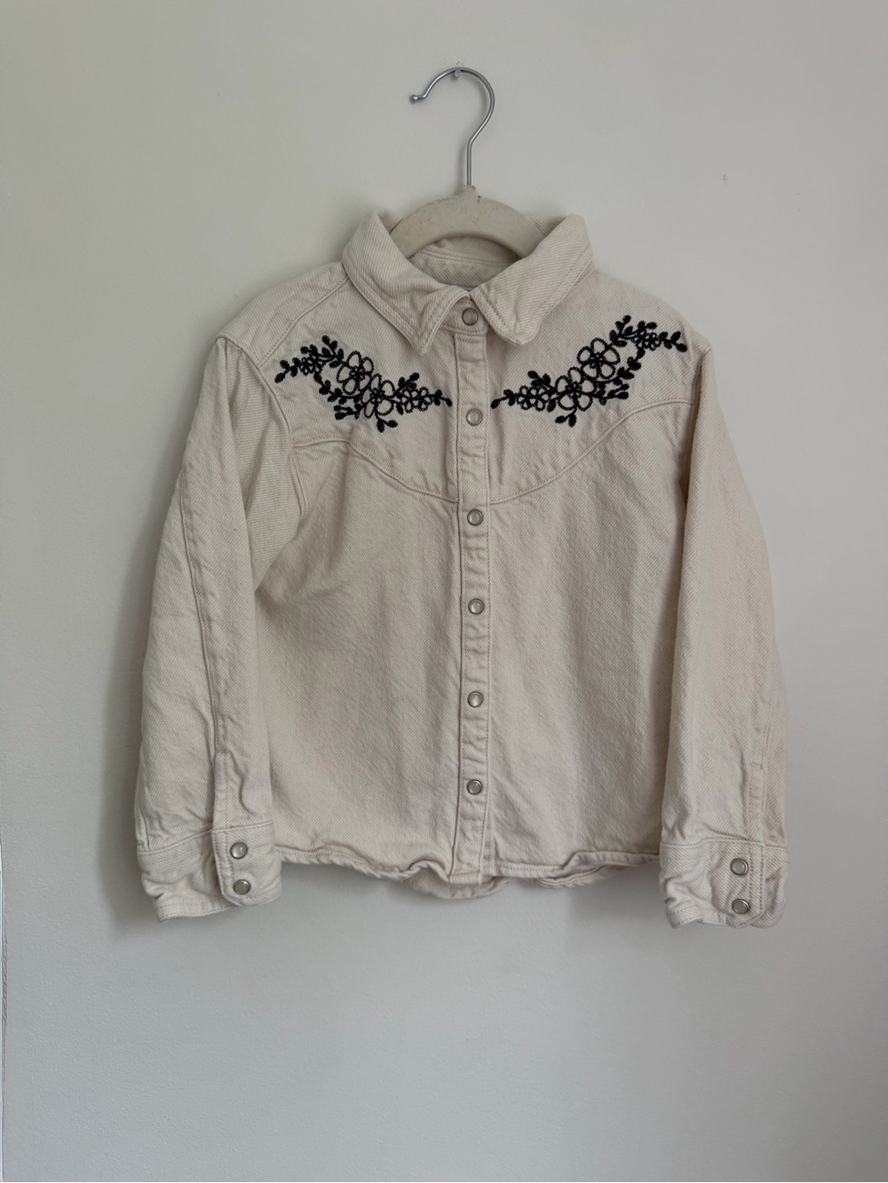 Zara Kids Cream Embroidered Snap-Front Jacket (Size 6-7)